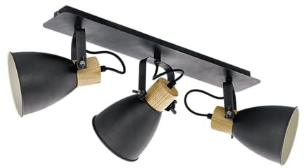 EGLO Deckenlampe Coswarth, 3 flammige Vintage Deckenleuchte, Deckenstrahler Industrial aus Stahl und Holz, Anthrazit, Creme-Weiß, Natur, Spots mit E27 Fassung, FSC zertifiziert