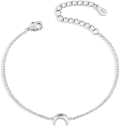 ALEXCRAFT Armband Damen Silber 925 mit Mond Armkette Schmuck Verstellbare Kette Valentinstag Muttertag Geburtstags Weihnachten Geschenk für Sie Frauen Freundin Mama Geschenke 17+5 cm