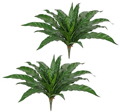 Hollyone 2PCS 28'' Large Artificial Fern Bouquet for Indoors & Outdoors, Plastic Fake Fern Bouquet, Faux Plants Decorative Artificial Ferns for Home Decor, Porch, Garden Decorations