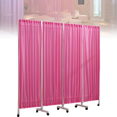 Spdazzleburst Mobiler medizinischer Sichtschutz-Raumteiler, freistehender mobiler Faltbarer Sichtschutz aus Stoff, mit feststellbaren Rädern für Krankenhäuser, Kliniken,Pink