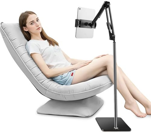 BEYGIH Tablet Floor Stand, 360° Flexible Rotation iPad Stand with Heavy Duty Base, Adjustable Mount Holder for Kindle, Switch, Phone or Other 4.5-12.9 Electronic Devices