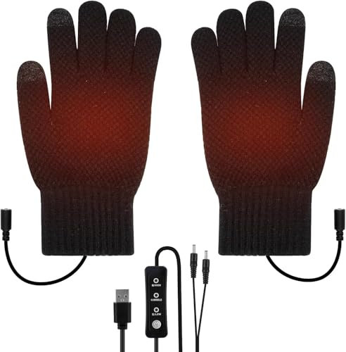 Auniq USB Beheizte Handschuhe Fäustlinge für Herren und Damen, Unisex Winter-Heiz-Handschuhe Vollfinger Beheizte Beheizbare Handschuhe Winterhandschuhe Handwärmer für Radfahren Ski Bergsteigen Wandern