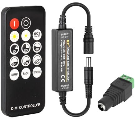 Fosingut Mini RF Dimmer Controller,14 tasti 5V-24V Dimmer Switch per luci a Striscia LED COB SMD 5630 5730 5730 3528(Singolo Colore)