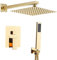 Sanitemodar Douche Encastrée Doré, Colonne de Douche Encastrée avec 40x40cm Douche de Tête, Mitigeur Douche Encastre avec Douchette