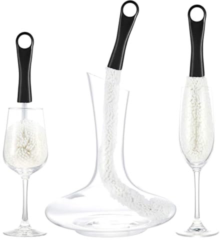 3 Pièces Brosse De Nettoyage pour Carafe à Vin,Long Manche Flexible Multi-Fonction Brosse Coupe,Décanteur Brosses De Nettoyage,pour Gobelets Flûtes à Champagne Tasses Verres (Noir)