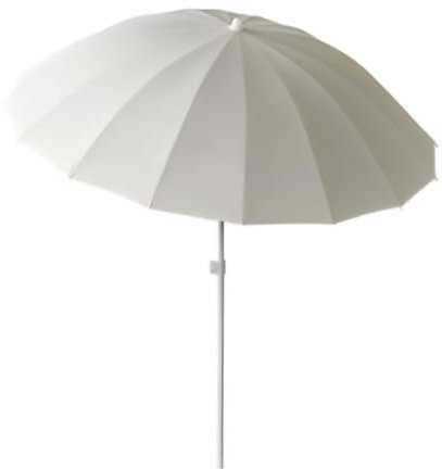 Sombrilla de playa redonda de 1,5 m con inclinación pequeña para jardín, balcón, piscina, 18 varillas para protección contra la lluvia y los rayos UV, altura ajustable, color beige, beige, 180cm/5.2ft