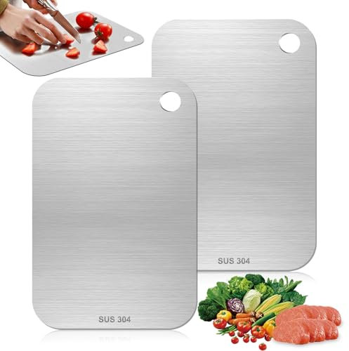 2 Pezzi Tagliere Titanio 14,5 cm X 23,5 cm Tagliere In Acciaio Inox Alimentare, Facile da Pulire, Antibatterico e Antifungino Bifacciale Tagliere da Cucina In Titanio per Carne, Verdure e Frutta