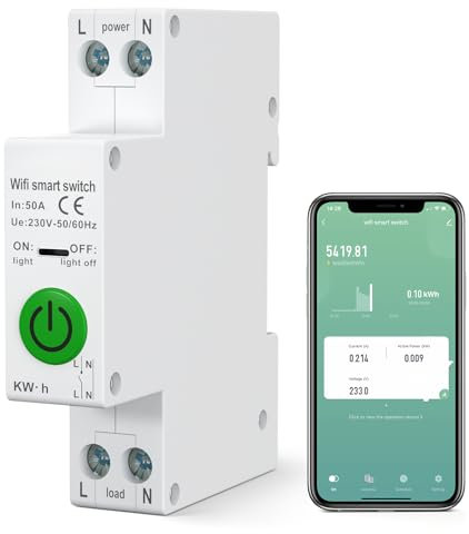 eMylo Smart Circuit Breaker, WIFI Energia Monitor AC 220V 50A 1P DIN Rail Switch Power Consumption Monitor Meter Support Alexa, Tuya Smart Life APP Telecomando