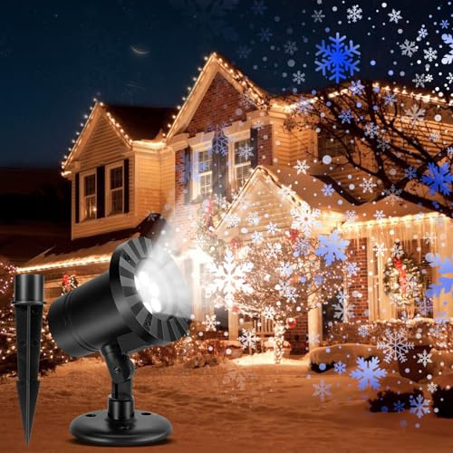 Projektor Weihnachten Aussen, LED Projektionslampe Schneeflocken, IP65 Wasserdicht Schneeflocken Projektor Weihnachten, für Außen und Innen, Weihnachts, Geburstag, Hochzeit