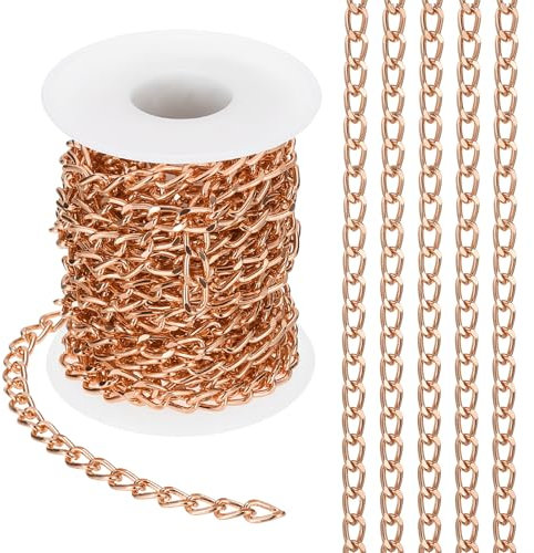 PATIKIL 16.4Ft Aluminium Curb Chains Twisted Links, 9x6mm Curb Chain Spool Jewelry Making Chains Craft Chain for Necklace Bracelet Earring, Rose Gold