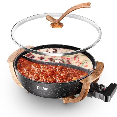 Hot Pot Electric with Divider, 6L Double-Flavor Non-stick pot, Temperature control, Large 6-Litre Capacity, Suitable for 6-12 people