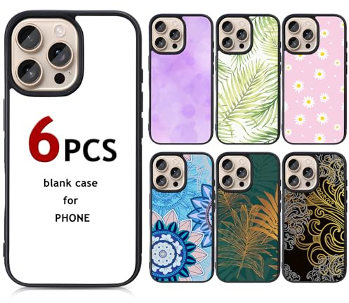 Weewooday 6 Pieces Sublimation Phone Case Blank Covers Compatible with Iphone 16 Pro Customize Custom DIY Printable Picture Anti-slip Shockproof Heat Press Rubber Protective DIY Phone Covers