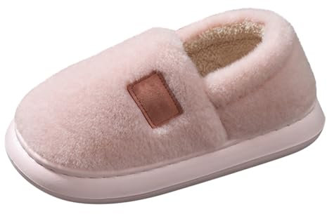 Damen Schuhe Frühling Pumps Women's Spring and Autumn Winter Plush Warm Cotton Slippers with Thick Heels Non Slip Velvet and Thickened Home Cotton Slippers Ogg Schuhe Damen (Pink, 38)