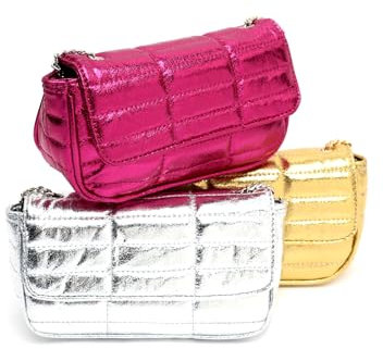 MISAKO Fiore Petit sac à bandoulière métallique de fête - Sac de soirée à la mode pour femme - Élégants sacs de soirée et d'événements Fiore Fuchsia 10 X 19 X 6 cm
