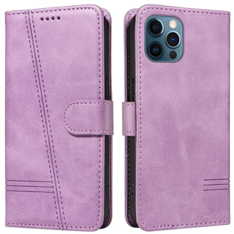 NEXCURIO Wallet Case for Apple iPhone 12 / iPhone 12 Pro with Card Holder Purse Stand Leather Folio Book Flip Case Folding Cover Shockproof Men Women - Purple