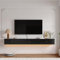 Artifyshore Retro Floating TV Unit with 3 Doors,140CM High Gloss Wall Mounted TV Cabinet, Entertainment Stand for Living Room, Contemporary Under TV Shelf for Bedroom Black