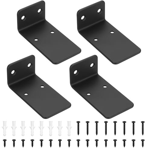 4 Pcs Floating Shelf Brackets, Scaffold Board Shelf Brackets & Supports, 3.5 Inch Heavy Duty Metal Black L Wall Bracket for Shelves, Wall Mounted Shelving Bracket for Hanging