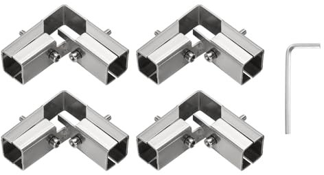 QUARKZMAN 4 Piezas Conectores de Tubo Estructural Cuadrado de 3 Vías con Llave Inglesa Abrazadera de Extremo de Acero Inoxidable para Estante DIY Soporte de Jardín 1 Ajuste, Plateado