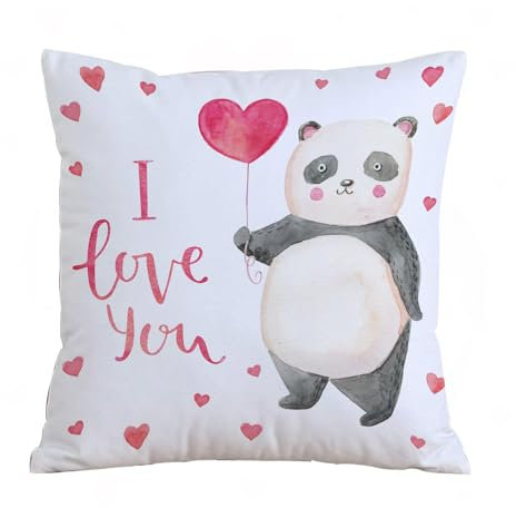 ERRTU Kissenbezug 40x40 cm,Ich Liebe Dich, süßer Pandabär, der EIN Herz aus einem Ballon hält, Spielzimmer B,Dekokissen Kissenbezüge Deko Kissen Bezug Wohnzimmer Zierkissen für Sofa Stuhl Bett Garten