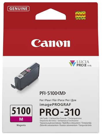 Canon PFI-5100M Genuine Printer Ink Cartridge - High Performance & Fade Resistant Ink (1 x Magenta Cartridge) - Compatible with imagePROGRAF PRO-310