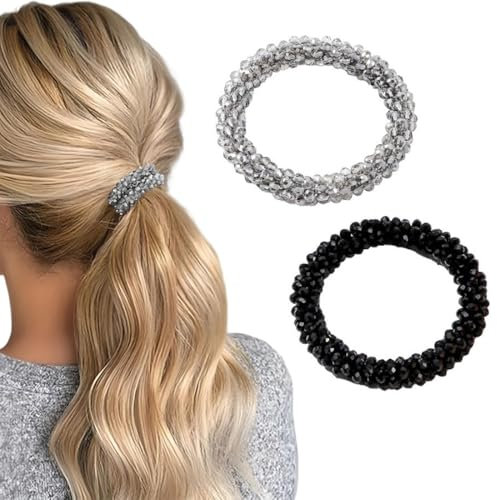 COYUN 2 elastici per capelli con perle, strass, per coda di cavallo, per donna e ragazza