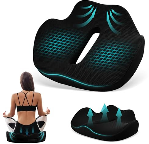 Cojin Silla Oficina, Cojín Antiescaras Transpirable con Asa Agujero, Cojin Coxis Ortopedico Hemorroides Antiescaras Ergonomico, Cojines para Sillas Comedor Cocina Asiento Coche Alivio Ciática (Negro)