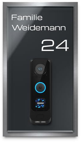Modernes Namensschild für UniFi G4 Pro Türklingel – Edelstahl & Acrylglas – Hochwertige Gravur – Personalisiert – Für smarte Türklingeln & Video Doorbells