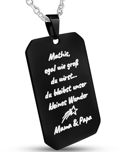 Hanessa Personalisierte Dog Tag Kette mit Gravur in schwarz - Hundemarke mit Gravur Edelstahl 50 cm - Personalisierte Kette mit Namen Herren - Erkennungsmarke Männer Halskette Dog Tag