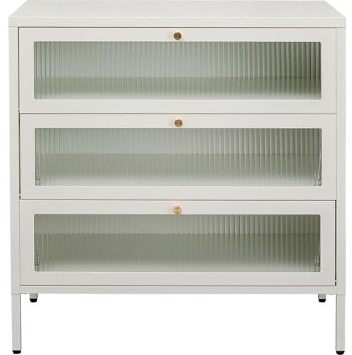 Kare Design Kommode Naxos, Weiß, Kommodenschrank, Aufbewahrung, Stahlgestell, mit 3 Ablagen, Schlafzimmer, Flur, 85x80x35 cm (H/B/T)