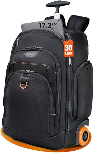 Everki Atlas Rollrucksack mit Rollen, 30 l, für Laptops von 13 bis 17,3 Zoll, ideal für Geschäftsreisen, mit RFID-Schutzfach und praktischen Schnellzugriffstaschen