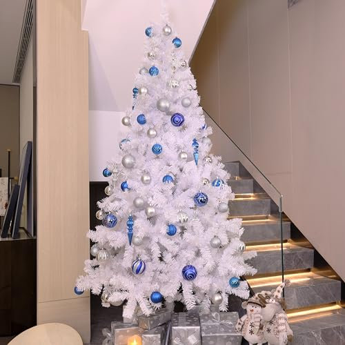 Asinse 5ft/150cm White Classic Artificial Christmas Tree with 350 Branch Tips Xmas Realistic Natural Branches with Solid Metal Stand, Holiday Home Decor