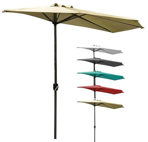ZYXQQJ Parasol De Terrasse Demi-Rond 300cm Demi Parasol De Balcon avec Manivelle Pare-Soleil Extérieur Étanche Protection Solaire UV 50+(Beige)