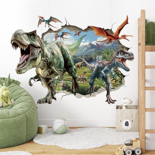 SHUCHING Großes 3D Dinosaurier Wandtattoo, Dino Wandaufkleber für Kinder, Wandsticker für Junge Schlafzimmer Kinderzimmer Spielzimmer Babyzimmer