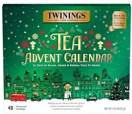 NEW Twinings Tea Advent Calendar Gift Set, 24-Day Holiday Sampler with Black, Green & Herbal Teas, Christmas Countdown Box for Tea Lovers, Brew Joy Together, 48 Count (Pack of 1), 48 Tea Bags