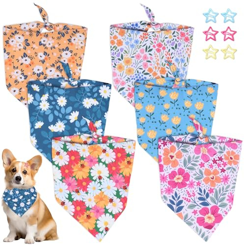 YiiHHooN Hunde Bandana Kopftücher, 6 Stück Hundehalstuch und 6 Stück Stern Haarspangen, Hundebandana Dreieckstuch Hundehalstücher Katzenhalstuch für Kleine Mittel Hunde Katzen