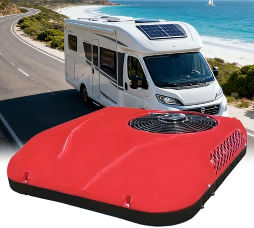 WTRYRN 8000 BTU Truck Cab Air Conditioner,12V/24V DC Quiet Camper A/C Unit,2600W Refrigeration Power, for Trucks, Rvs, Farm Vehicles, Excavators, Vans, Passenger Cars Red-24V