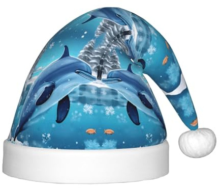 BLWSLC Winter der Delphin bedruckte Weihnachtsmütze für Kinder, dekorative Mütze, Partyzubehör, geeignet für Bühnenauftritte, Weihnachten