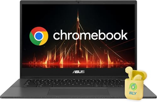 ASUS Chromebook Laptop, 14 FHD LED Display, 8-Core MediaTek Kompanio 520, 4GB 3600MHz RAM, 64GB eMMC, Chrome OS, HD Webcam, WiFi 6, Thunderbolt 4, NLY Earphones, Gray