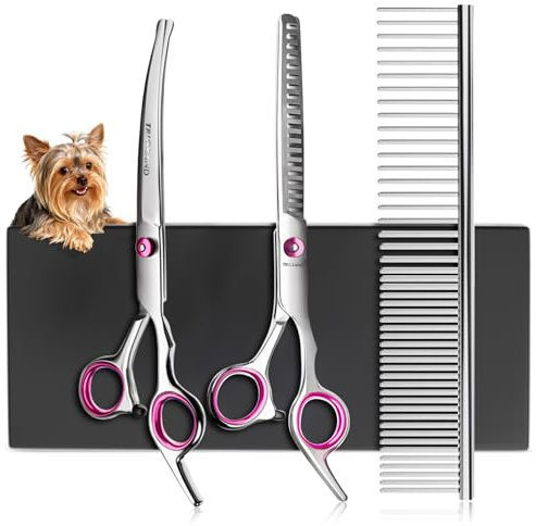 Hundeschere, Rostfreier Stahl, Hundeschere mit Sicheren, Abgerundeten Spitzen, All-in-One-Pflegeset, Professionelle, Trimmen von Gesicht, Pfoten und Schwanz,Rosa