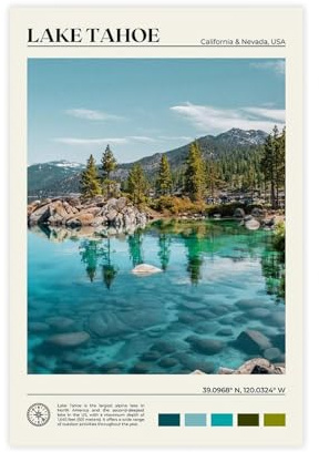 Lake Tahoe Poster, Leinwand, Poster, Schlafzimmer, Dekoration, Landschaft, Büro, Raumdekoration, Geschenk, 20 x 30 cm