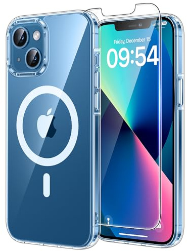 TAURI Cover Magnetica per iPhone 13 Mini, Trasparente | con Pellicola in Vetro Temperato,Compatibile con MagSafe,Magnetica Custodia per Sottile Anticaduta