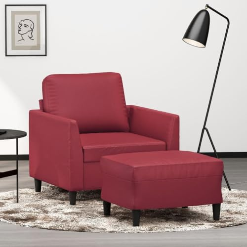 ROMHZKS Modernes Sessel-Set mit Hocker aus strapazierfähigem Kunstleder - Robuste Konstruktion aus Metall und Sperrholz - Bequemer Relaxsessel mit Fußstütze für Wohnzimmer