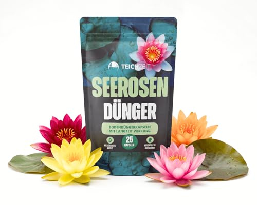 Teichzeit - Winterharte Seerose & Dünger Komplettset | Nymphaea im Kokosfaser-Nest + 25 Langzeit-Düngerkapseln | Für Gartenteich, Miniteich & Kübelteich