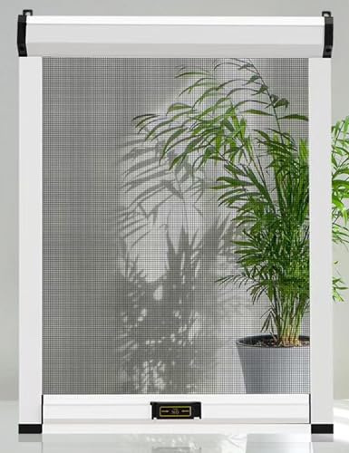 Scumlovy Custom Size Window Screen - Self Adhesive Fly Screens for Windows Roll-Up Bug Bee Mosquito Net Roller Blinds with Aluminum Alloy Frame and PET Composite Fiber Mesh(A)