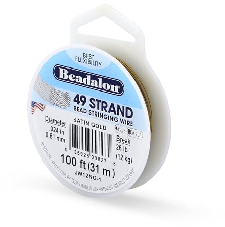 Beadalon 0.61 mm Diameter 31 m Reel 49 Strand Wire, Satin Gold