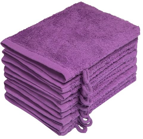 NatureMark 10x Waschhandschuhe aus Frottee 100% Baumwolle – Weich und Robust, Ideal für die tägliche Pflege und Gäste – Lila, 15x21 cm