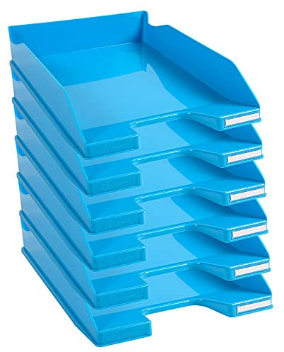Exacompta 113282D 6er Pack Premium Briefablage Combo Midi DIN A4. Ideale Briefkörbe für Ihre Organisation. Robuste und stapelbare Ablagekörbe türkis glossy