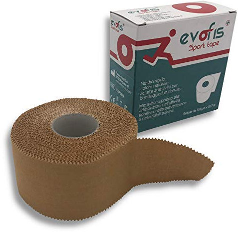 Evofis Sport Tape - Bande de taping - Ruban Auto-Adhésif Rigide - Prévient les Blessures - Maintient les Zones Fragilisées, Poignet, Genou, Cheville, Coude, Épaule - 1 Rouleaux 3,8 cm x 10 m