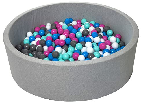 Velinda Piscine a balles pour Enfant, diametre env.125 cm, Aire de Jeu + 600 balles (Couleurs des balles: Blanc, Bleu, Rose, Gris, Turquoise)