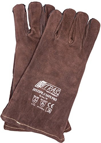 Nitras Grillhandschuhe hitzebeständig aus Leder Backhandschuhe Ofenhandschuhe 1 Paar feuerfest für Raucher Backofen - Braun